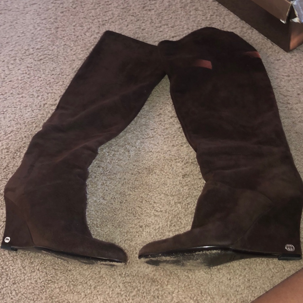 Brown suede wedge boot